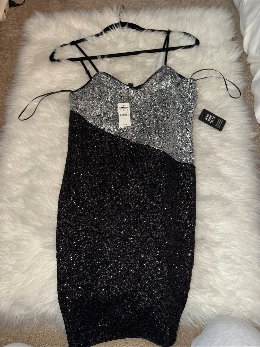 Express Two-Tone Black & Silver Sequin Mini Dress